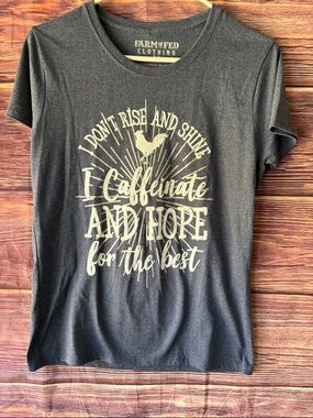 Farm & Fed Women's Charcoal Graphic Tee - 'I Caffeinate and Hope'